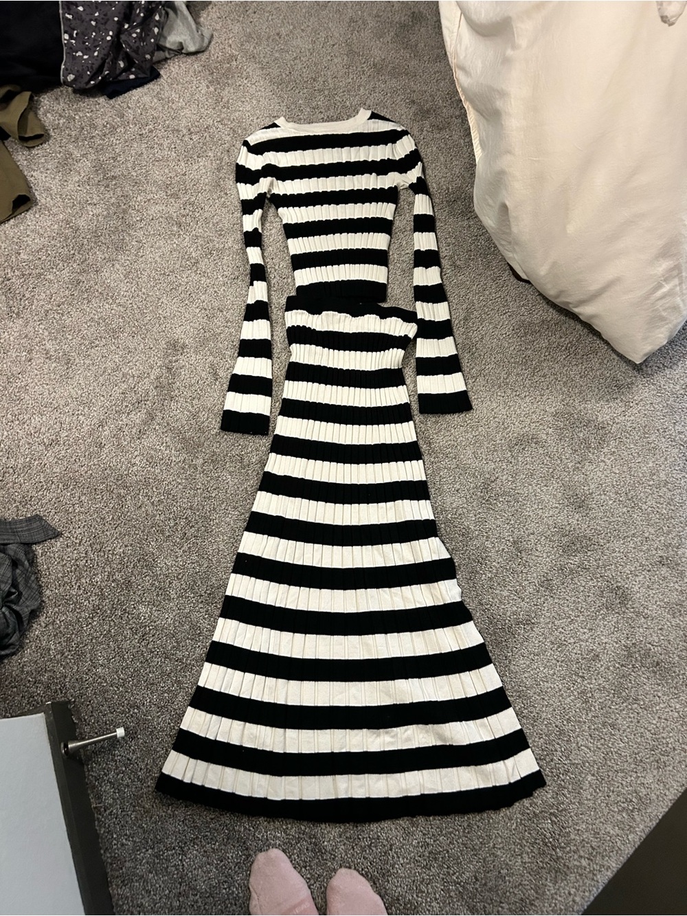 a new day Black & White Striped Ribbed Maxi Dress